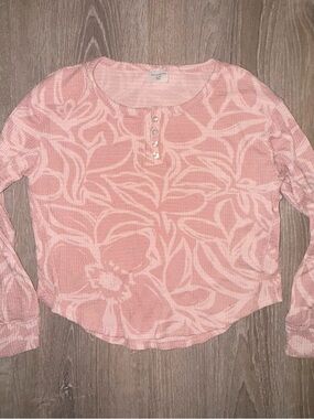 Abercrombie kids Pink Floral Waffle Henley Long Sleeve Top